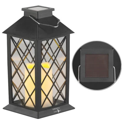 Lunartec Solar-Laterne mit Deko-Kerze und Flammen-Effekt-LED, Dämmerungs-Sensor