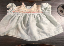 Vintage Nannette Blue Baby Dress Floral Embroidered USA 1980s Small