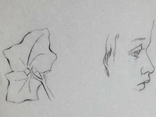Studio Viso Profilo Disegno Originale Volgelsang 30x23cm XIX