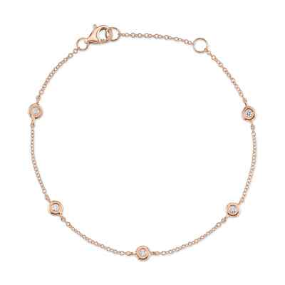 14K Rotgold Diamanten Meterware Armband Bahnhof Lünette besetzt 0,13 ct natürlich