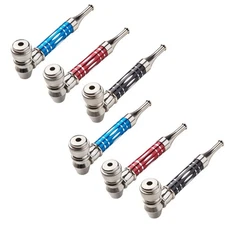 ( 6Pack ) 4.3" Long Metal Lay Flat Tobacco Smoking Hand Pipes with Caps Lids