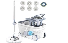 Spin Mop Bucket Deluxe 360° Spinning Floor Cleaning System – 6 Microfiber Replac