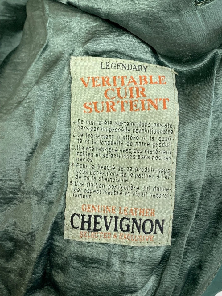 Chaqueta de cuero Chevignon vintage World Traveler gamuza verde para mujer talla 14 Foto 4 de 4