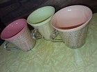 Vintage Raffiaware Melmac Burlap Tumbler Coffee Cups Mugs Set of  3 — photo 2