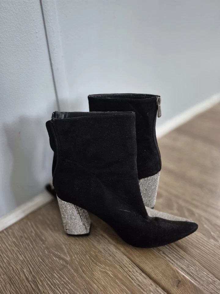 Блестящий блок каблука ботильоны с стороны молнии женщин размер 9 замшевые стразы - Изображение 2 из 4