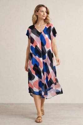 Masai Copenhagen Nebili Dress XL Abstract Print Midi Lagenlook V Neck