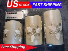 New Set of 3 Flameless Candles - Flickering LED with Remote  Timer Decor, F/S