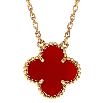 Van Cleef & Arpels Vintage Alhambra 18k Gelbgold Karneol Anhänger Halskette