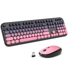 MOFII Wireless Keyboard and Mouse Combo - Rose-Pink Gradient Full-Sized Plug ...