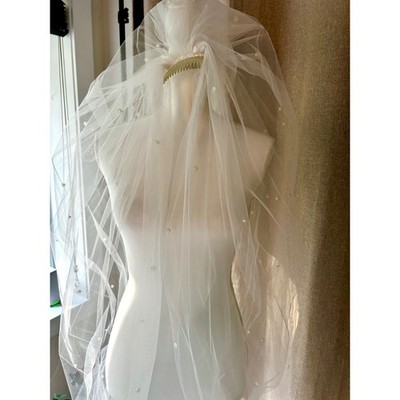 Vintage Cathedral Pearl Veil 131'' Ivory Tulle Wedding Veil Sequins