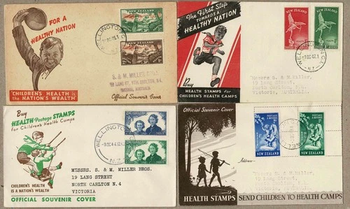 New Zealand NZ 1944 - 1949 Health FDC Cover x4 to S & M MILLER BROS Australia