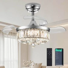 30" Chandelier Ceiling Fan with Light Crystal Modern Fandelier Reversible Cei...