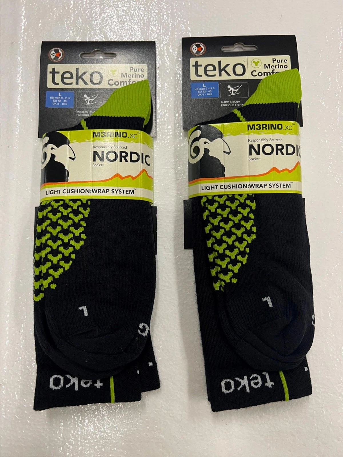 TEKO LIGHT CUSHION NORDIC MERINO SKI SOCKS (PACK OF 2) LARGE 9-11.5