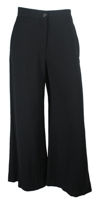 CHANEL 15A Black Crepe High-Waisted Flat Front Flared Wide-Leg Dress Pants 36