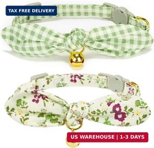 Bowtie Cat Collar with Bell, 2 Pack Cotton Breakaway Kitten Collars with Removea