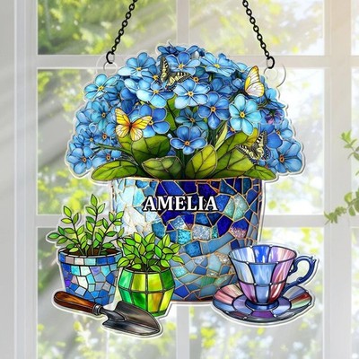 Personalized Forget Me Not Suncatcher, Custom Acrylic Window Hanging