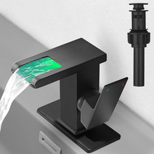 LED Waterfall Bathroom Faucet Matte Black, Single Handle Bathroom Sink Faucet 1