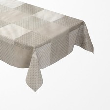 Nappe de Table en Toile Cirée Blanc Taupe Ornement Points M19320 Carré Rond Oval