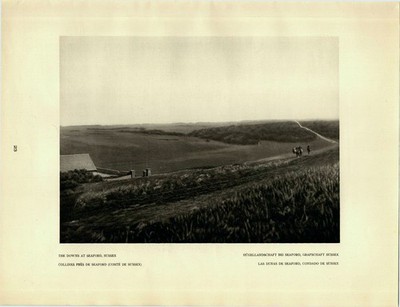 Kupfertiefdruck : The Downs at Seaford, Sussex. Hügellandschaft bei Seaford, Gra