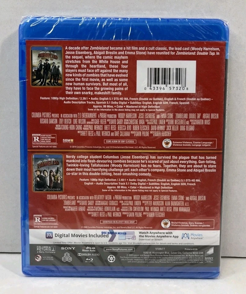 Zombieland - 2 Movie Collection (Blu-Ray+Digital, 2020) - Brand New/Sealed - Image 2 of 4