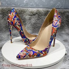 Occident Womens Runway Pointed Toe Pump High Stiletto Heel Floral Print Shoes Sz