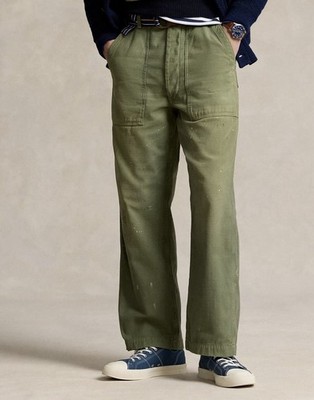 NWT Polo Ralph Lauren Olive Men's Fatigue Pants Size 36W 30L Distressed Relaxed