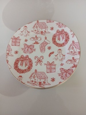 Set of 4 Grace Teaware 8'' Pink / Red Christmas Decorated Dessert Plates