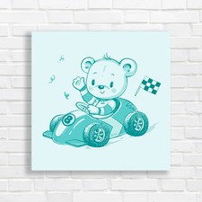 Cute Teddy Car For Kids Fashion Baby Shower Teal Canvas Print Large Picture