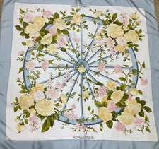 Hermes 90 sq blue silk scarf. Romantique Maurice Tranchant. Excellent cond, Box.