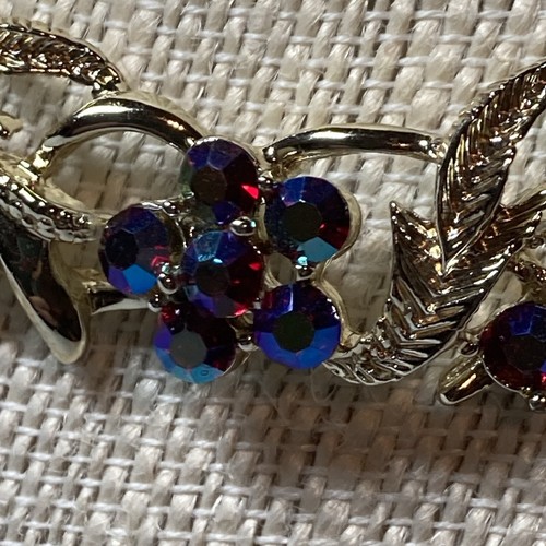 Very Rare Red Glass Aurora Borealis Necklace 14-16" Chaton/Rounds Old Vtg Open - Picture 6 of 19
