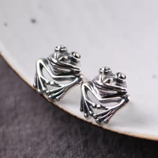 Laimons Kinder Ohrstecker „Frosch“ Aus Sterling Silber 925 – 9x8 Mm, Grün Emailliert, Mit Gummiverschluss
