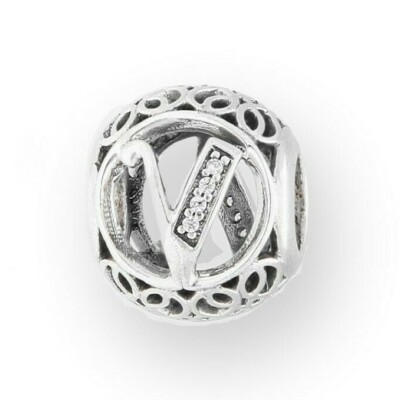 Original PANDORA Sterlingsilber weiß Swarovski ''V'' ausgefallener Charm (9 mm breit)