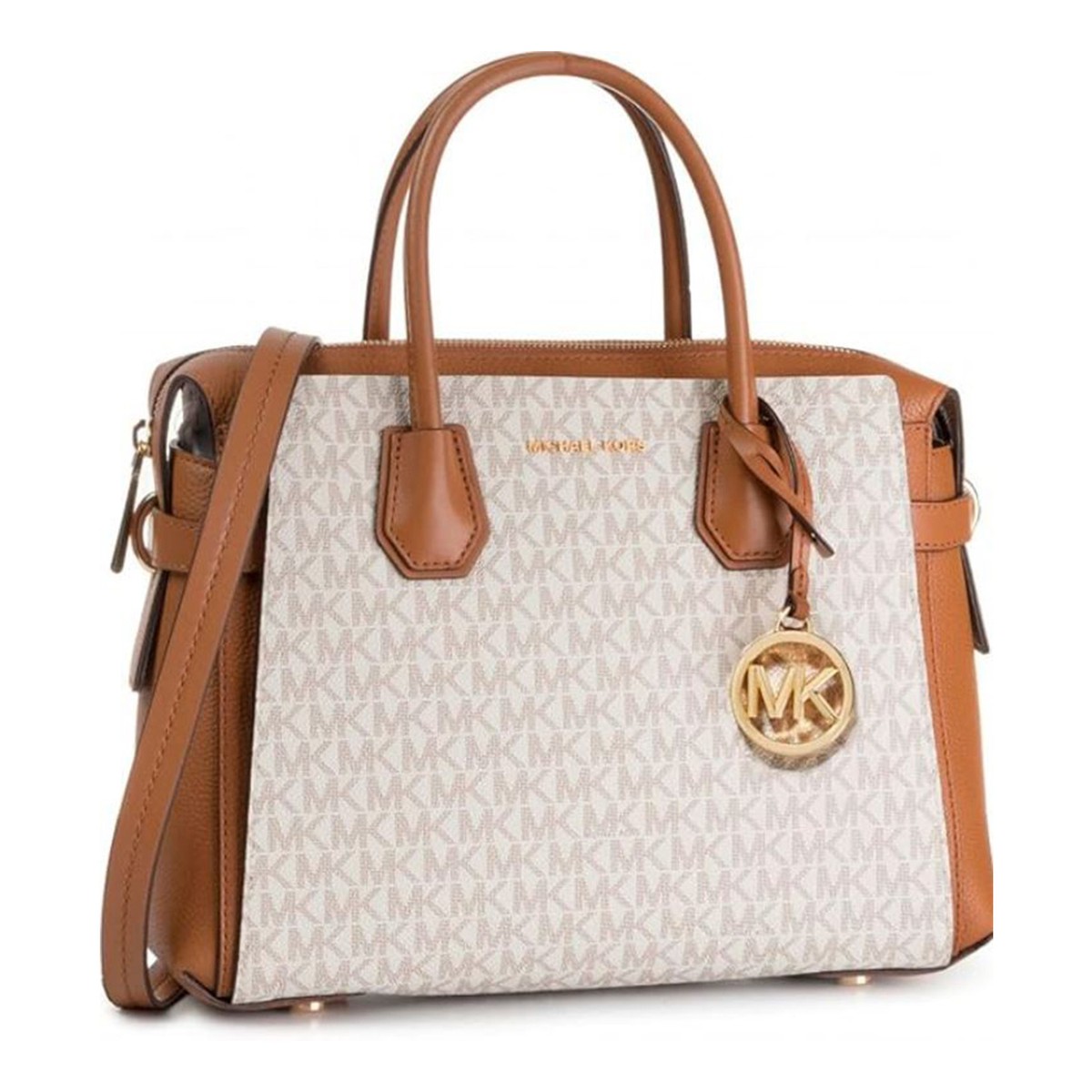 新品 MICHAEL KORS Mサイズ MK柄　ブラウン Greenwich Small Color-Block Signature Logo Crossbody Bag