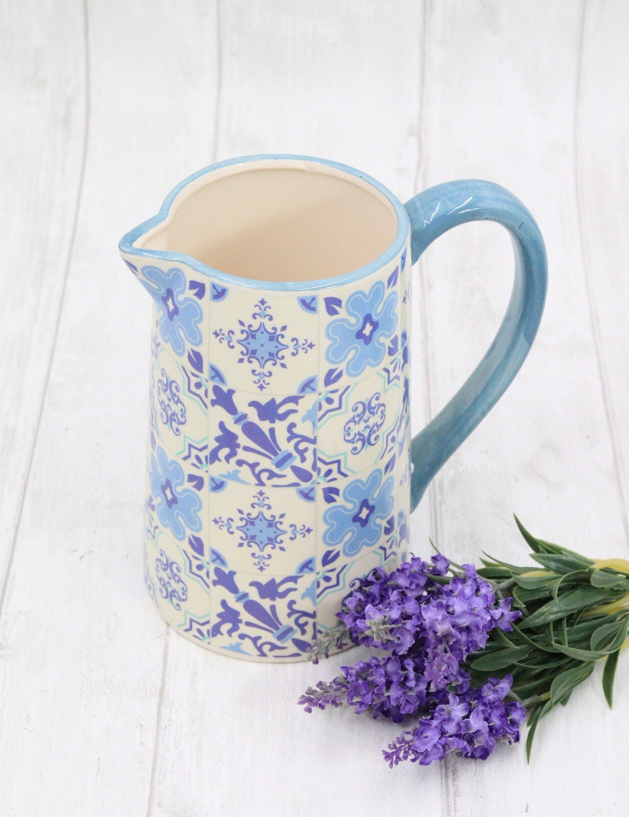 Jug Vase Ceramic White and Blue Ceramic Pitcher Vase Flower Jug with Handle eBay