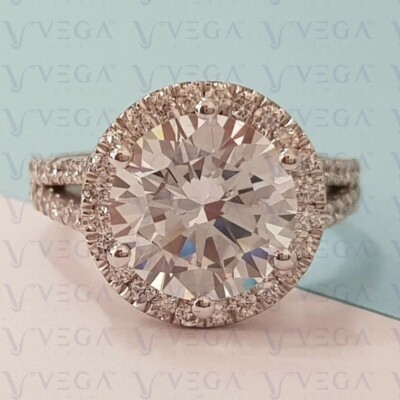 6.50ct Round Cut Natural Mine Moissanite Split Shank Ring 14K White Gold Plated
