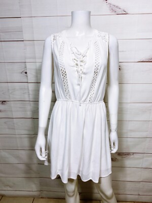 Forever 21 Womens Dress Size L White Front Lace Up Lined Sleeveless | eBay