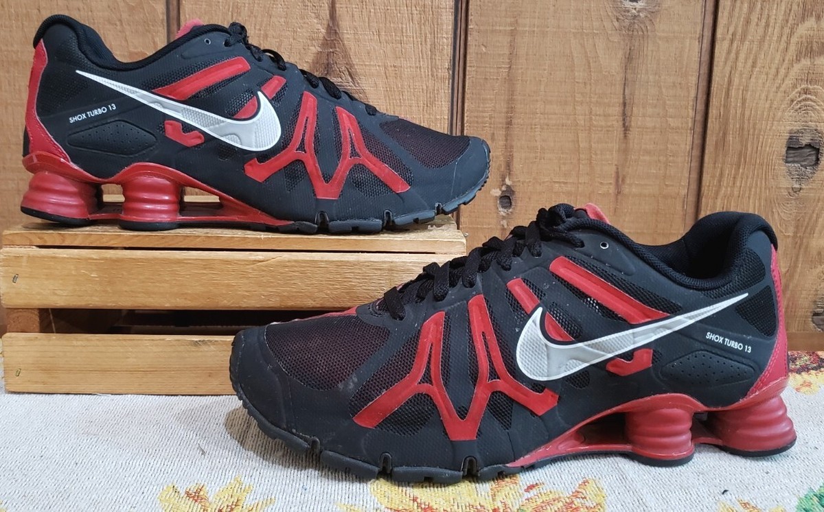 Nike Shox Turbo 13 Black Inferno Red Shoes Sneakers 525155-005 Men Size  M