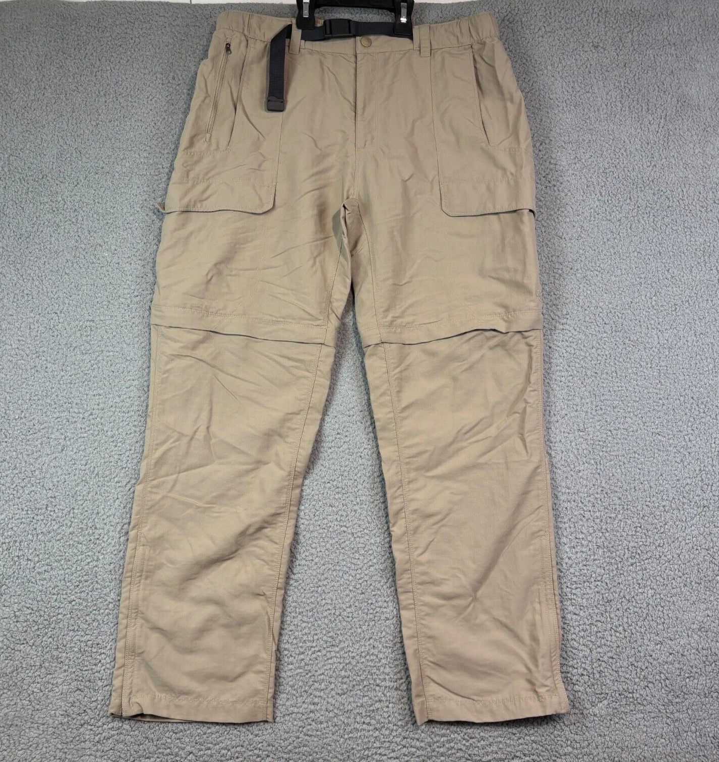 The North Face Mens XL Hiking Cargo Pants Shorts Convertible Beige Nylon Belted