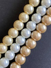 3 16" Strands 8mm Glass Pearls Neutral Color Round Beads White Cream Champagne