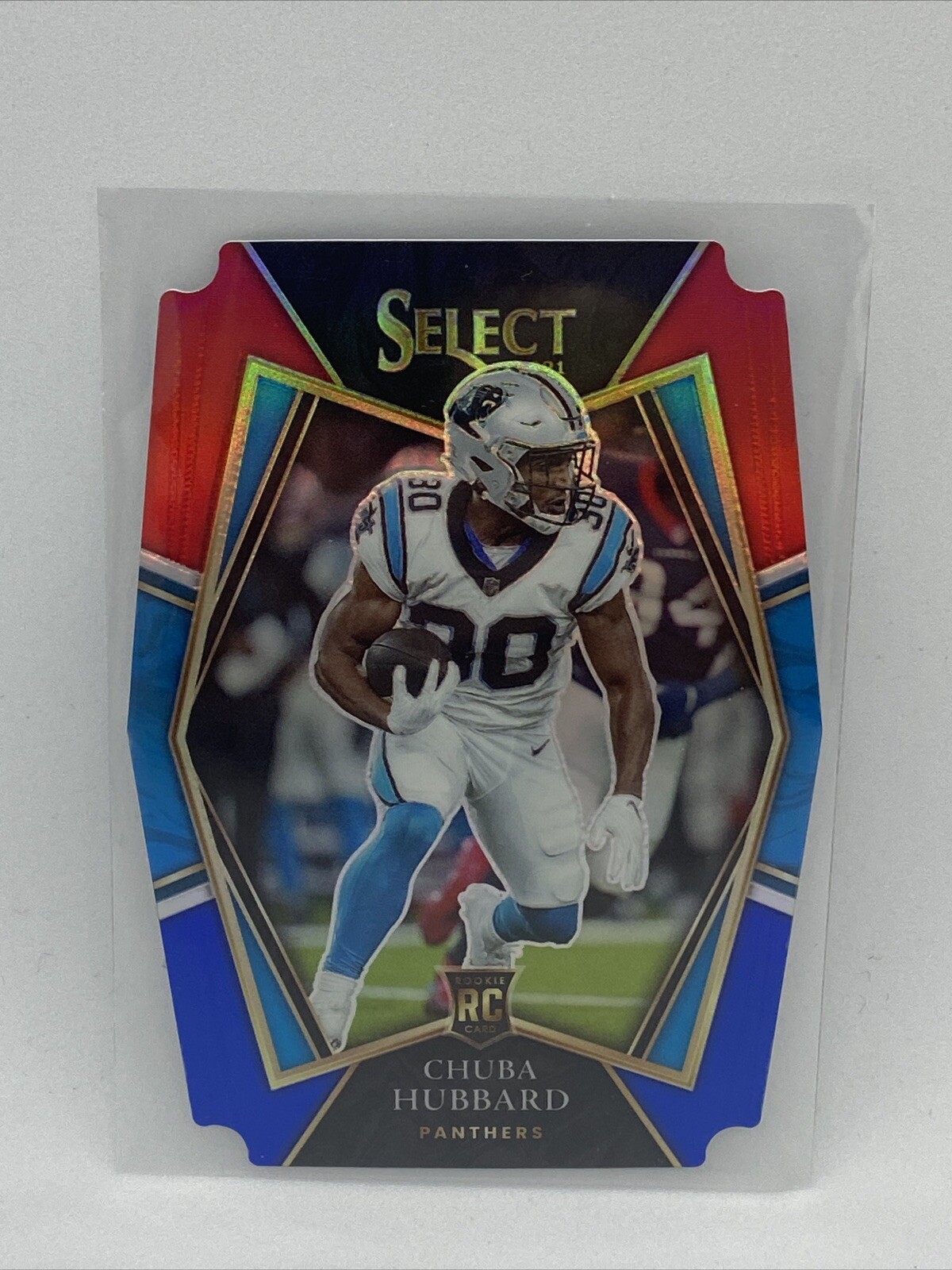 2021 Select Chuba Hubbard Red & Blue Premier Die-Cut PRIZM #176 Rookie RC
