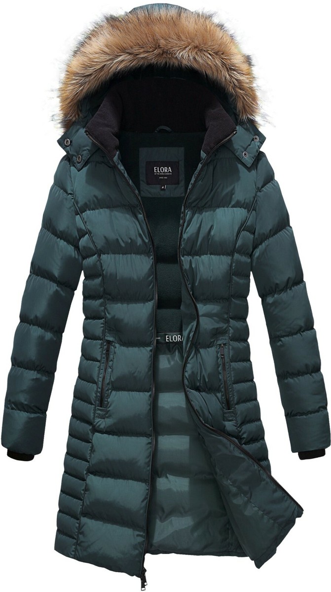 ELORA Warm Women's Padded Lined Quilted Puffer Coat,Faux Fur Hooded Jacket