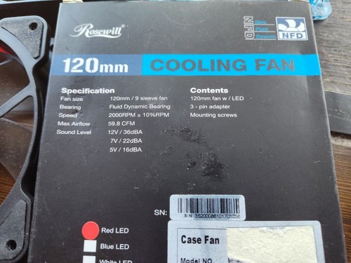 5 pack Rosewill 120mm Case Fan, Black Blue Red Clear Colors - Picture 8 of 17