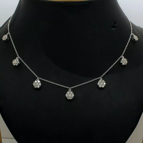 3CT Round Cut Lab-Created Diamond Flower Station Necklace 14K White Gold Plated - Picture 2 of 9