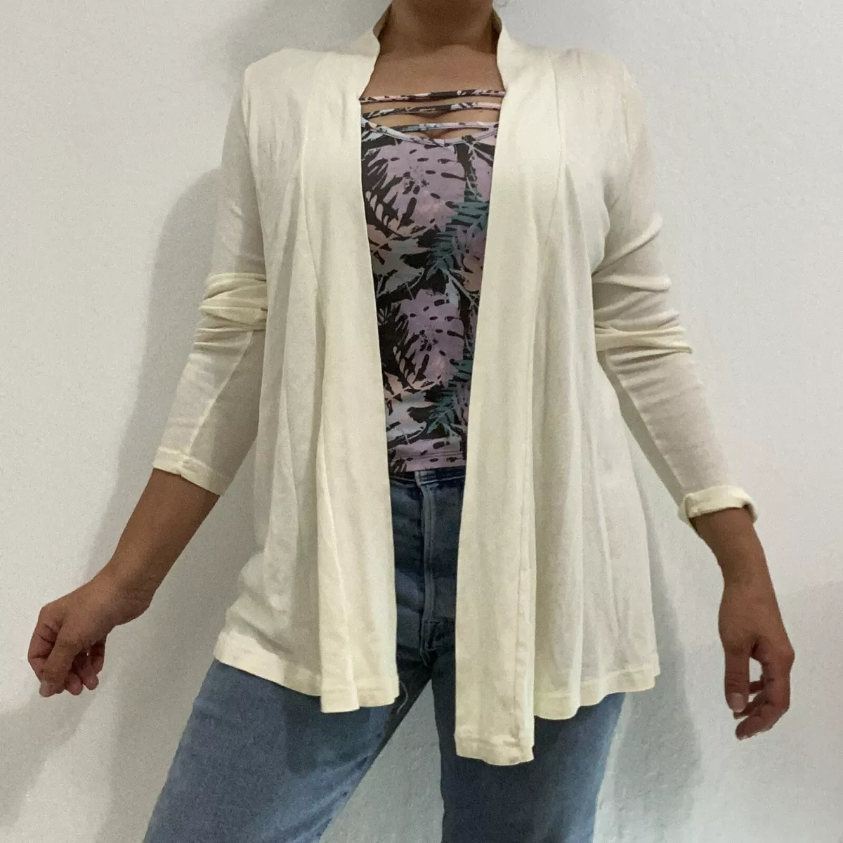Michael Stars Women's One Size Creme Open Front Cardigan Sweater