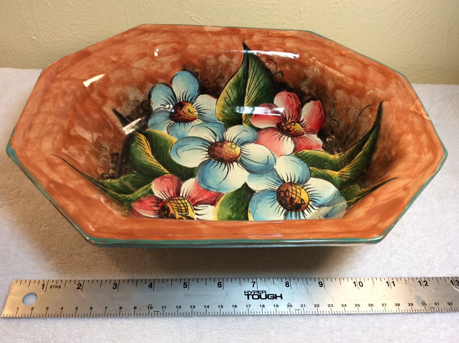 Majolica Large Bowl Fruit Bowl  Mexico Flower Colorful Serving Bowl