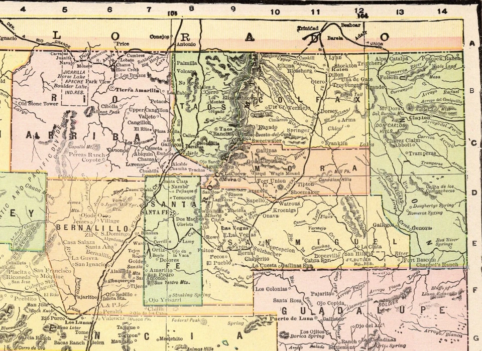 Antiguo Mapa Estatal 1902 NUEVO MÉXICO George Cram Atlas Mapa de Nuevo México 912 Foto 2 de 3