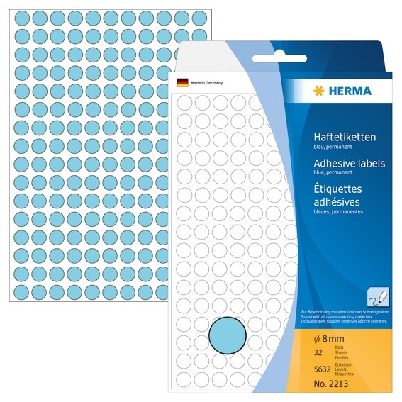 Herma 2213 Vielzwecketiketten/Farbpunkte Ø 8 Mm Rund Blau Papier Matt Handbeschr-image