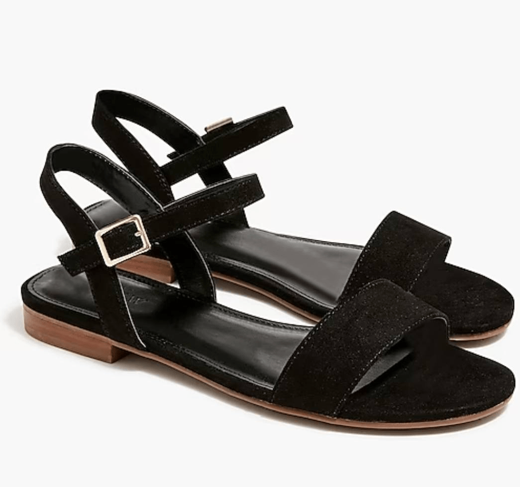 Crew size Black Suede Strappy Sandals Flat