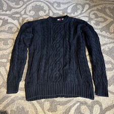TOMMY HILFIGER CABLE KNIT Jumper - Medium - Navy - Great Condition - Men  s