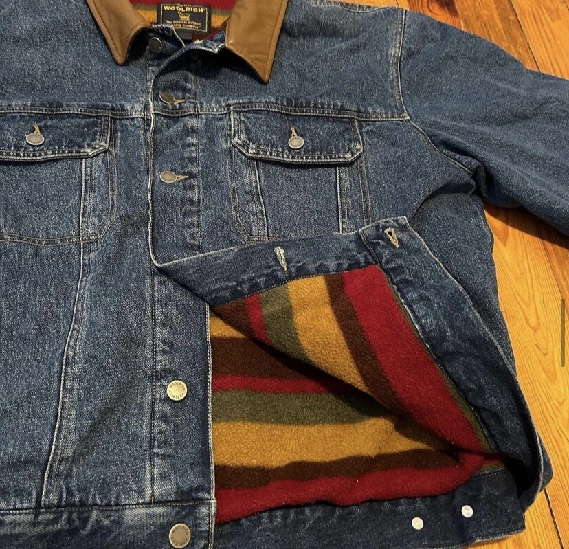 Vtg Woolrich Denim Wool Blanket Lined Jean Jacket Mens L Vtg Woolrich Denim Wool Blanket Lined Jean Jacket Mens L